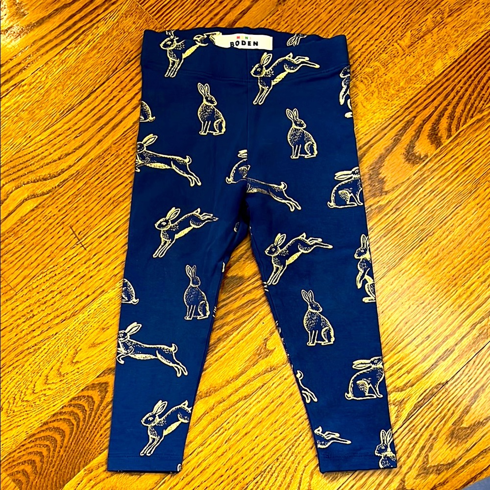 Mini Boden Blue Bunny Print Kids Leggings